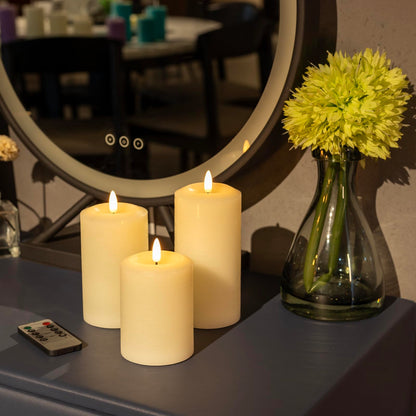 ANGELLOONG Gold Candles for Bathroom Decor, Glass Flameless Candles with Remote, Battery Operated LED Pillar Fake Candles with Timer for Christmas Home Fireplace Mantle Fall Decor