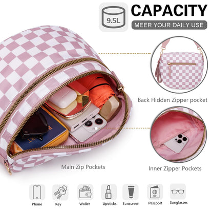 Pure Colour Crossbody Bum Bags for Women Spacious Checkered Cross body Bag Nylon Trendy Fanny Pack for Travel