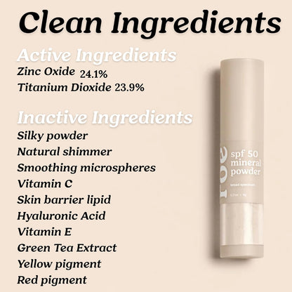 Roe Wellness- SPF 50 Powder Sunscreen Mineral-Based, Non-Toxic Brush-on For Kids, Adults & Babies | For Scalp, Face & Body (Reef Safe)