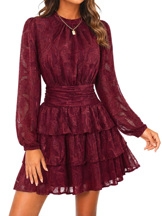 Wenrine Womens Long Sleeve Lace Mini Dress