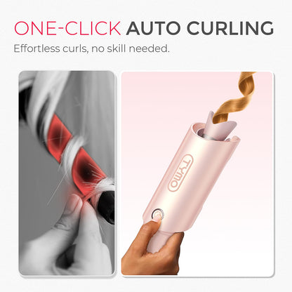 TYMO Automatic Rotating Curling Iron - TYMO CURLPRO Beach Waves Curling Wand, Portable Hair Curler, 500 Million Ionic, Dual Voltage & Lightweight for Travel, Ceramic Coating, 1 Inch, Pink