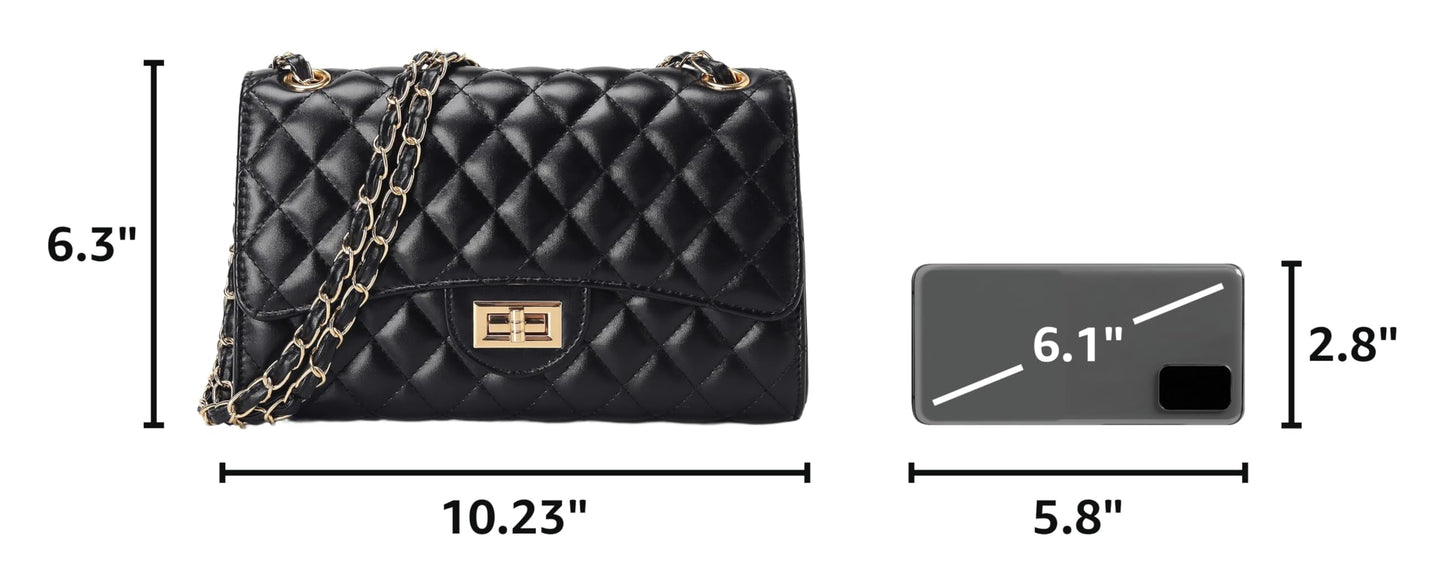 Quilted Leather Crossbody Bags for Women Trendy Ladies Shoulder Purse Satchel HandBag with Chain Strap