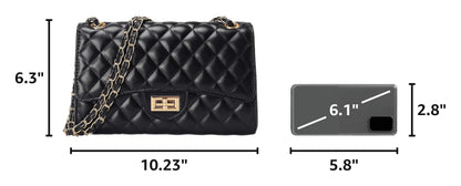 Quilted Leather Crossbody Bags for Women Trendy Ladies Shoulder Purse Satchel HandBag with Chain Strap
