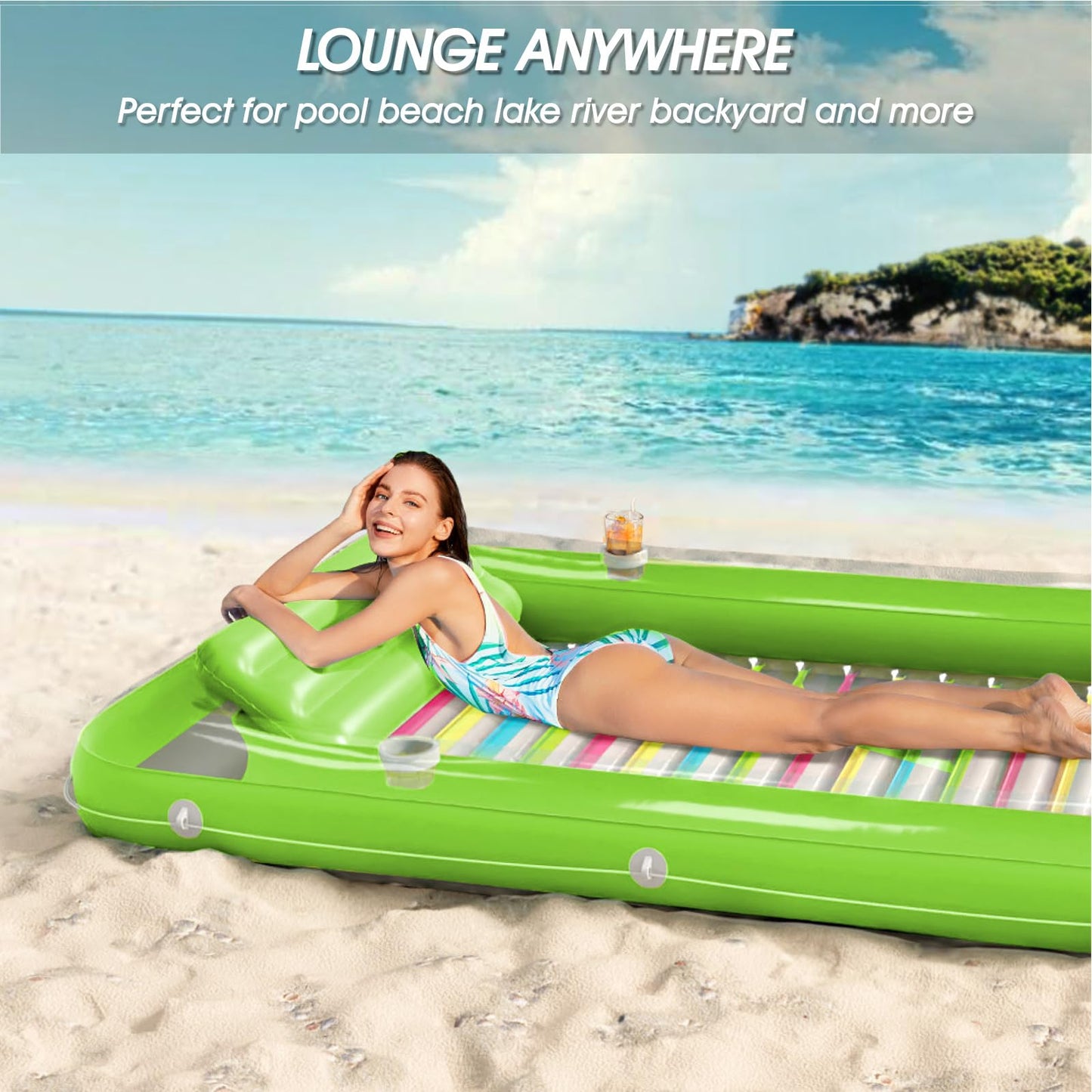 Inflatable Tanning Pool Lounger Float - Jasonwell 4 in 1 Sun Tan Tub Sunbathing Pool Lounge Raft Floatie Toys Water Filled Tanning Bed Mat Pad for Adult Blow Up Kiddie Pool Kids Ball Pit Pool (L)