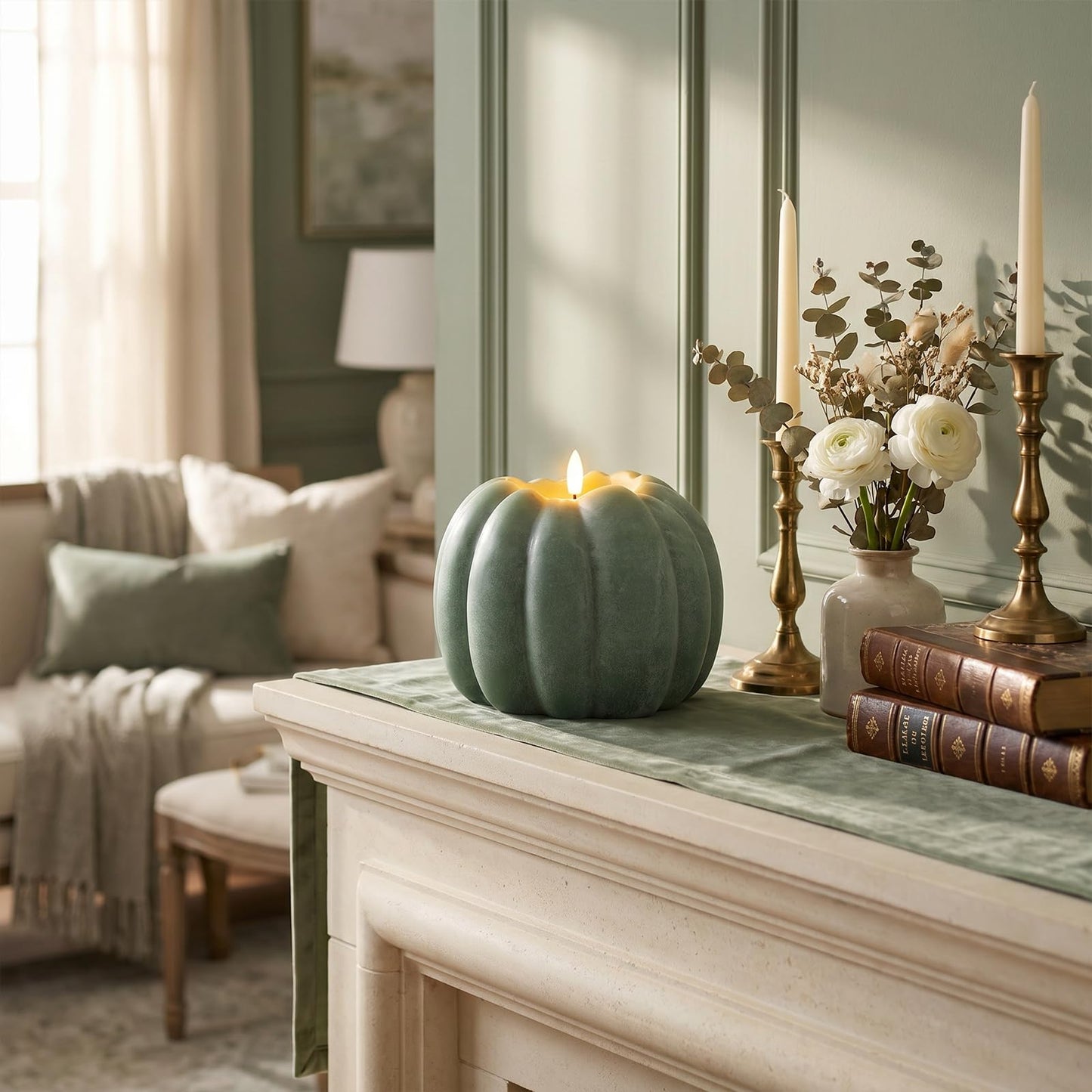 Fall Decor, Fall Decorations for Home - Flameless Pumpkin Candle with Timer Remote - Room Bedroom Table Farmhouse Decor for Halloween, Thanksgiving, Orange+White