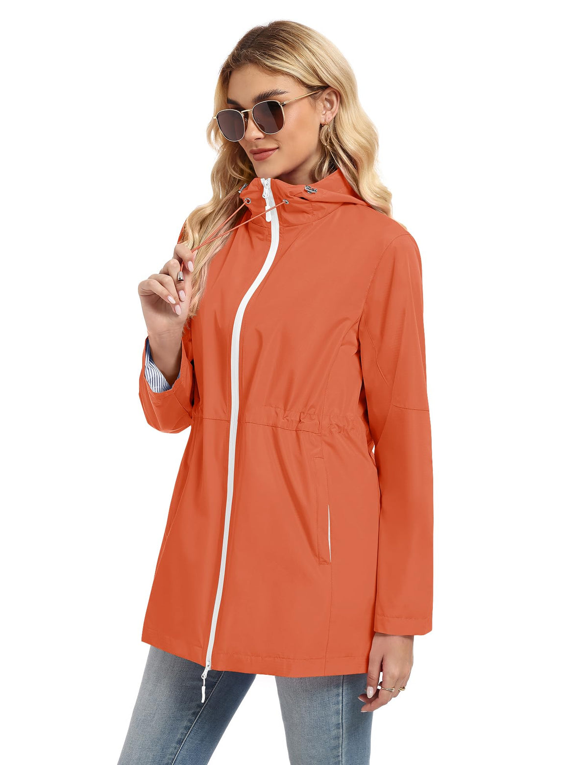TCOT Rain Jacket Women Lined Raincoats Waterproof Hooded Long Trench Coat