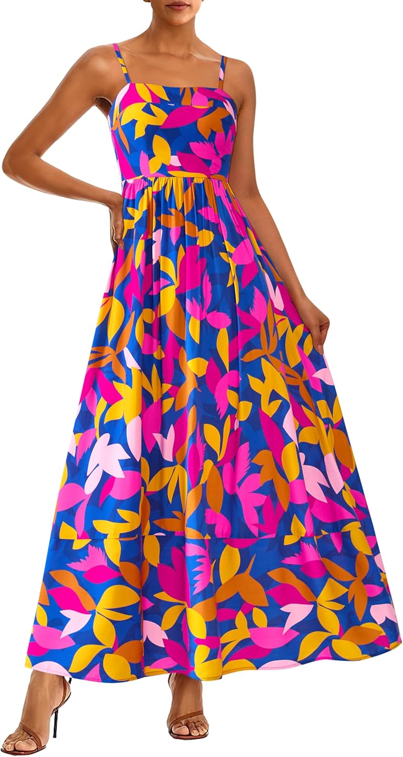 PRETTYGARDEN Women’s Boho Floral Striped Summer Maxi Dress