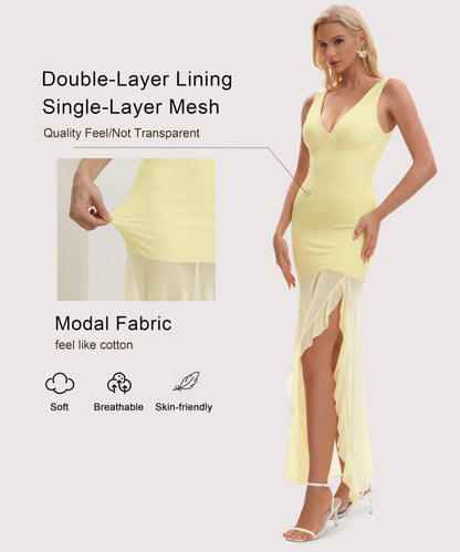 Summer V Neck Mesh Bodycon Maxi