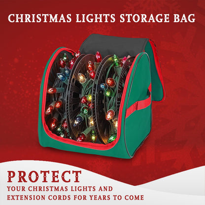 HOLDN’ STORAGE Premium Christmas Light Storage Bag – Heavy Duty Tear Proof 600D/Inside PVC Material with Reinforced Handles - 3 Reels Stores up to 375 Ft of Mini Tree Lights & Extension Cords Red