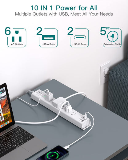 Addtam Power Strip Surge Protector - 15ft Long Extension Cord