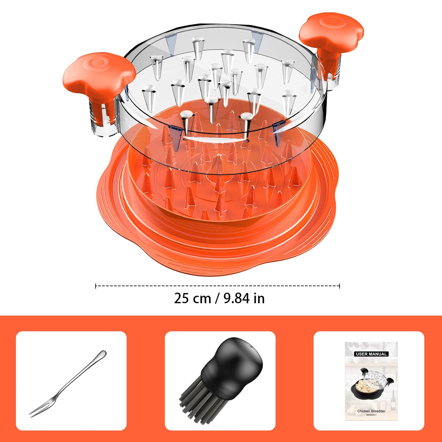 SURETIVIAN Chicken Shredder Tool Twist Large Chicken Breast Shredder with Brush&Fork, Visible Meat Shredder Machine, Anti-Slip Strip, Ergonomic Handle, BPA Free, Pork Beef Chicken(Hot Pink)