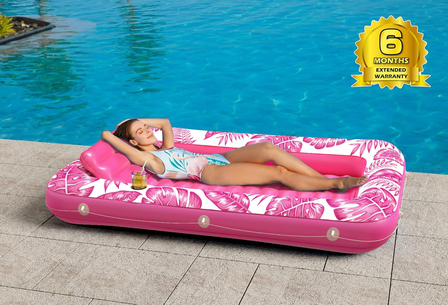 Inflatable Tanning Pool Lounger Float - Jasonwell 4 in 1 Sun Tan Tub Sunbathing Pool Lounge Raft Floatie Toys Water Filled Tanning Bed Mat Pad for Adult Blow Up Kiddie Pool Kids Ball Pit Pool (L)