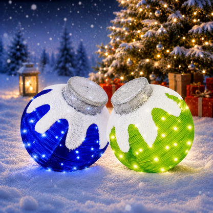 2 Pcs Outdoor Christmas Ornaments, Lighted Pop-Up Holiday Ball Decoration with 160 LED Lights, 8 Light Functions, Lighted Collapsible Christmas Outdoor Decorations for Yard, Patio, Home