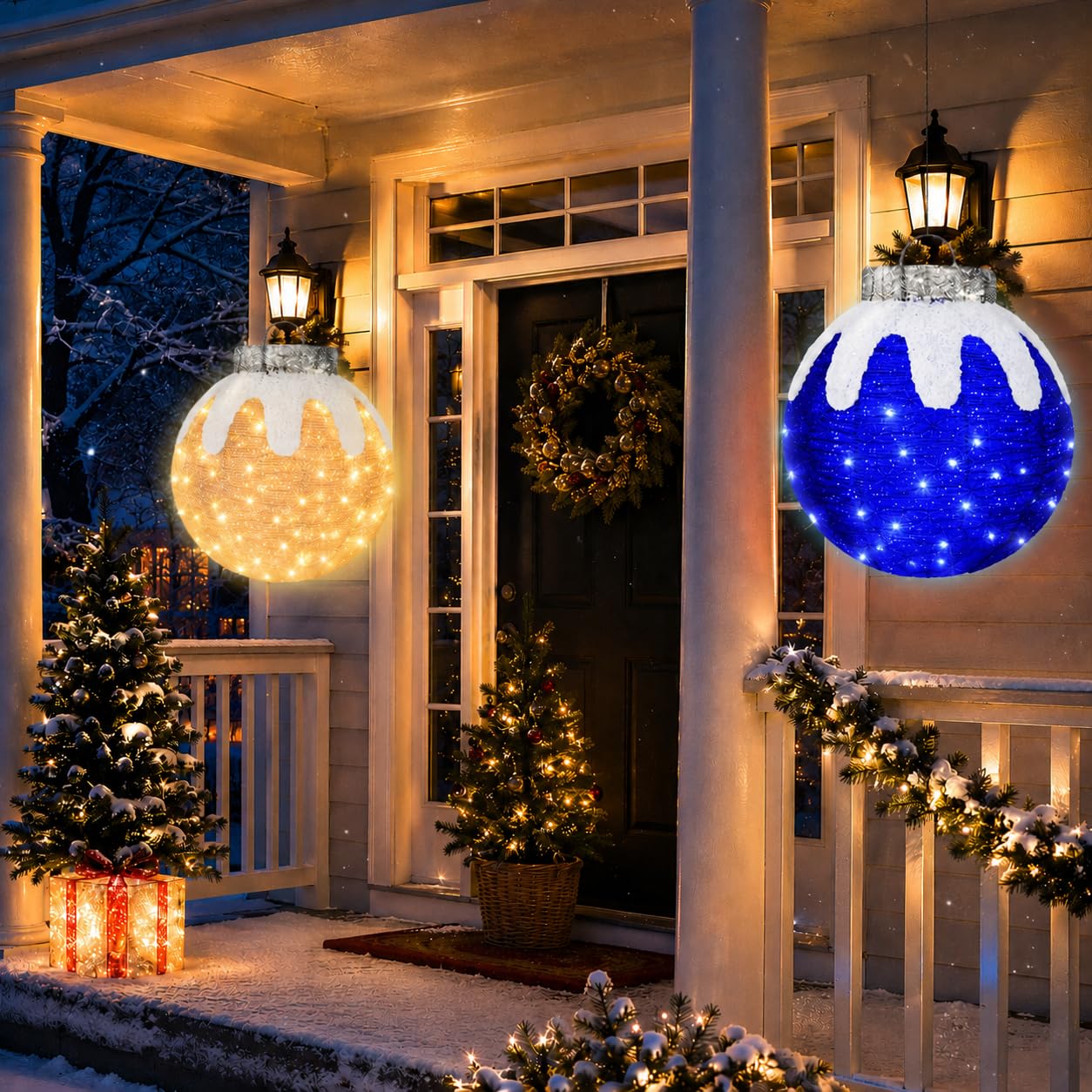 2 Pcs Outdoor Christmas Ornaments, Lighted Pop-Up Holiday Ball Decoration with 160 LED Lights, 8 Light Functions, Lighted Collapsible Christmas Outdoor Decorations for Yard, Patio, Home