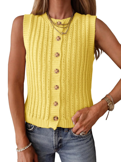 Saodimallsu Womens Sleeveless Sweater Vest Button Down Crochet Cardigan | Sweater Vest,Crochet,Summer Knit Tank Top,Sleeveless,Trendy Going Out Tops