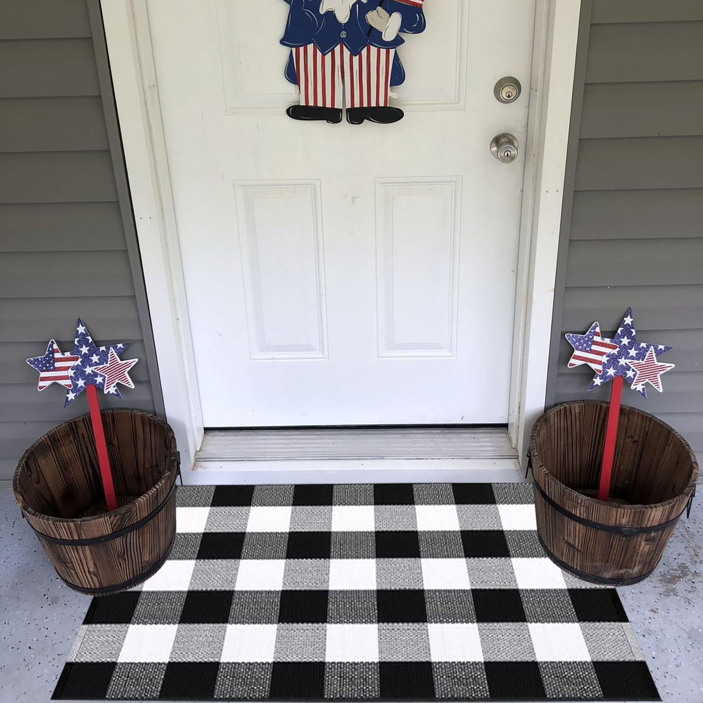 Christmas Door Mat Outdoor 35.4''x59'' Buffalo Plaid Christmas Decor Rug Cotton Hand-Woven Layered Door Mats Washable Carpet for Front Porch, Kitchen, Farmhouse, Entryway