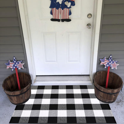 Christmas Door Mat Outdoor 35.4''x59'' Buffalo Plaid Christmas Decor Rug Cotton Hand-Woven Layered Door Mats Washable Carpet for Front Porch, Kitchen, Farmhouse, Entryway