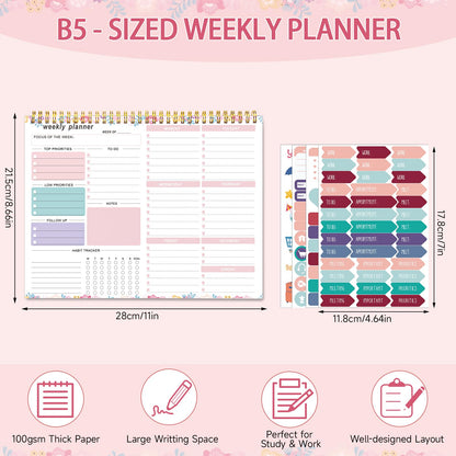Thboxes Weekly Desk Planner, 8.5x11 In To Do List Notepad, 52 Sheets, Pink | Productivity Organizer, Work from Home Essentials, Undated Tear Off Pages, Office, College, School, Student and Teacher Gifts