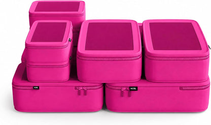 NOBL Travel Compression Packing Cubes Set of 6 Luggage Organizers, Hot Pink