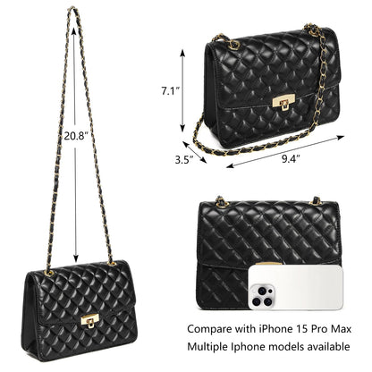 Quilted Leather Crossbody Bags for Women Trendy Ladies Shoulder Purse Satchel HandBag with Chain Strap