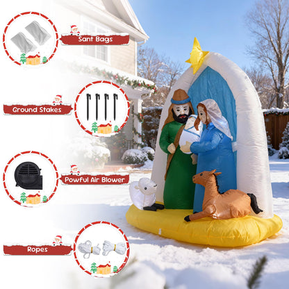 TRMESIA 8 Feet Jesus Birth Decoration Indoor Outdoor Inflatable Nativity Scene with LED Lights, Christmas Garden Lawn Decoration, Blow up Xmas Decor, Holiday Celebrations and Parties