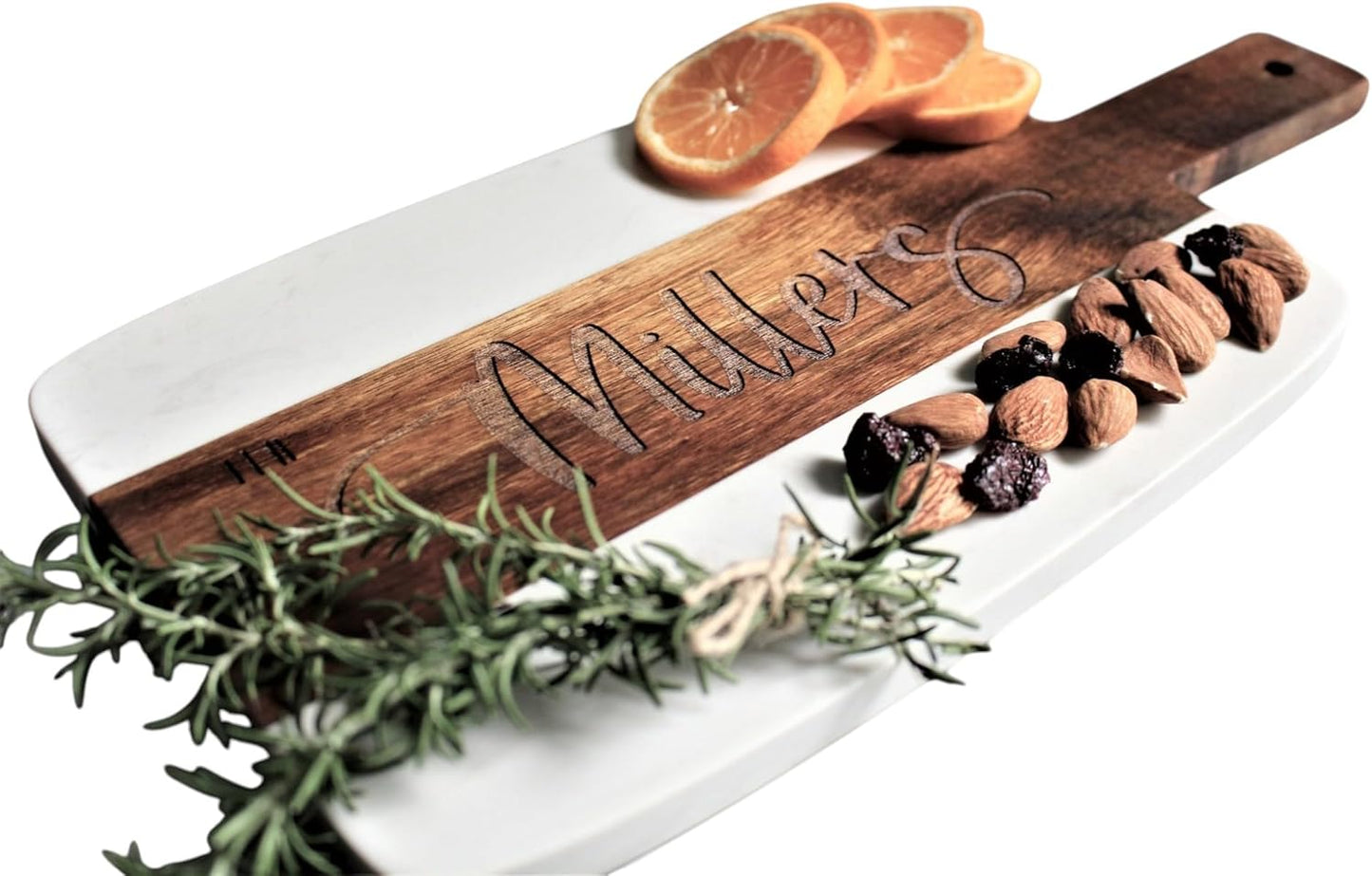 Personalized Marble and Acacia Wood Cutting Board Charcuterie Board for Christmas Anniversary Wedding Bridal Shower Engagement Housewarming Gift