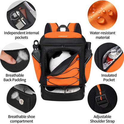 Soccer Backpack,Soccer Bag with Ball Holder and Shoe Compartment