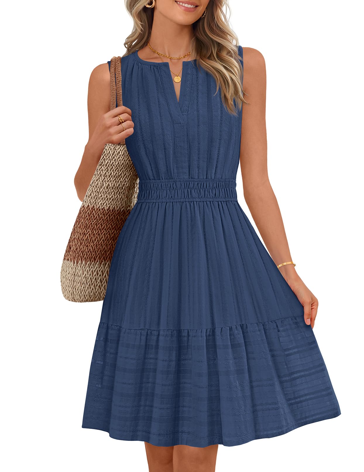 MEROKEETY Womens Summer Casual Beach Vacation Sleeveless Mini Sundress