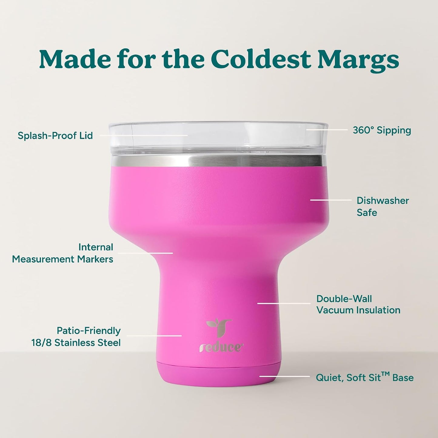REDUCE Saltini 16oz Margarita Tumbler - Insulated Cocktail Glass - 4 Pack