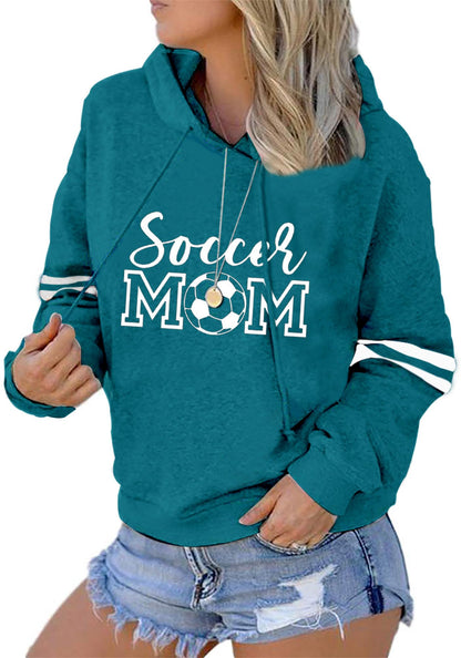Womens Soccer Mom Hoodies Long Sleeve Casual Loose Striped Soccer Graphic Sweatshirt with Pocket