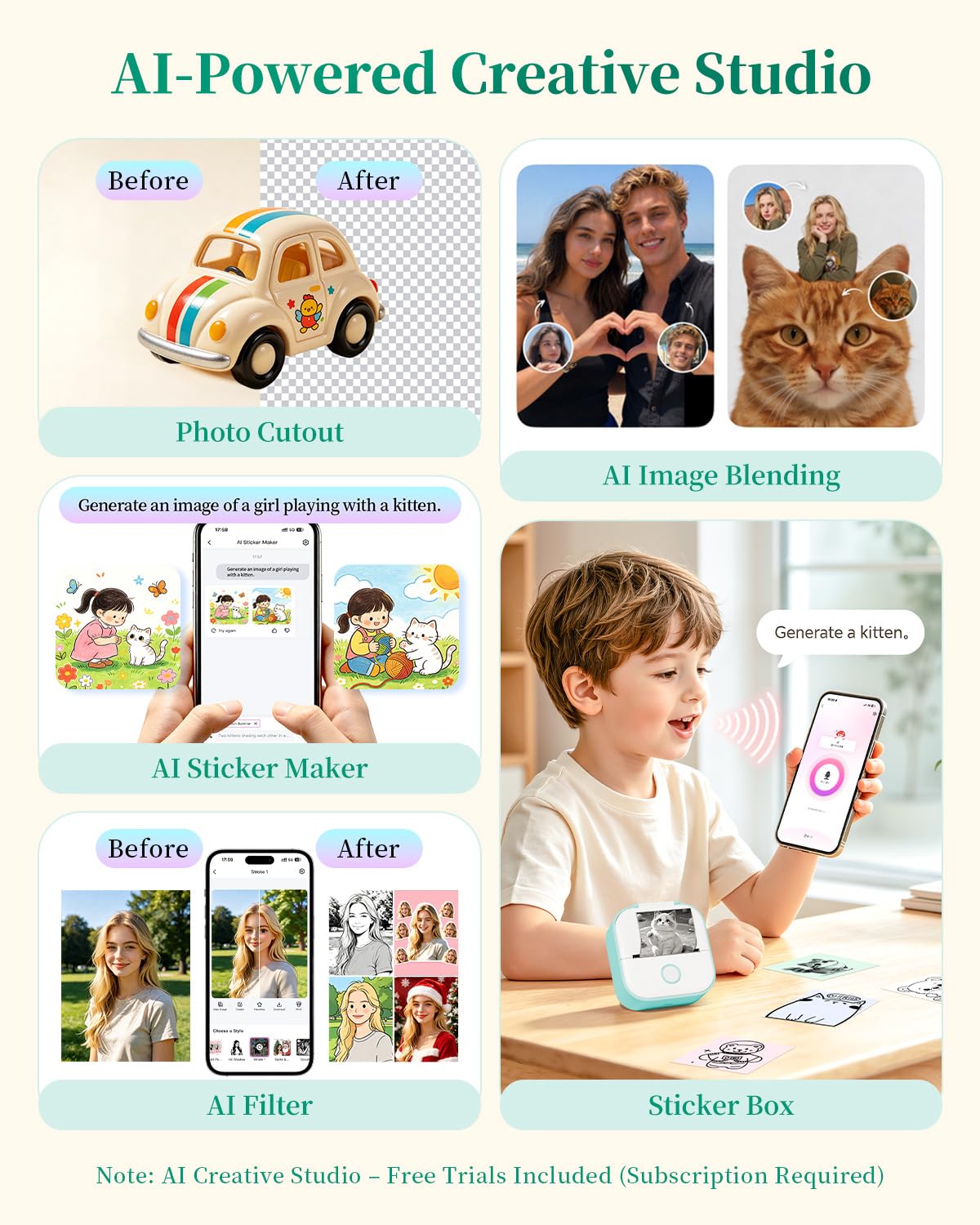 Memoking Mini Printer - Sticker Printer T02 Inkless Sticker Maker Machine