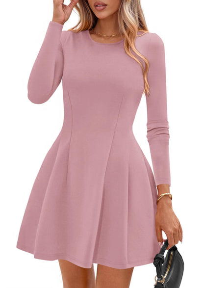 PRETTYGARDEN Womens Long Sleeve Pleated Mini Dress