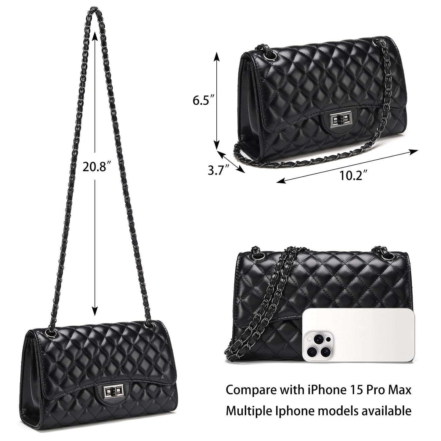 Quilted Leather Crossbody Bags for Women Trendy Ladies Shoulder Purse Satchel HandBag with Chain Strap