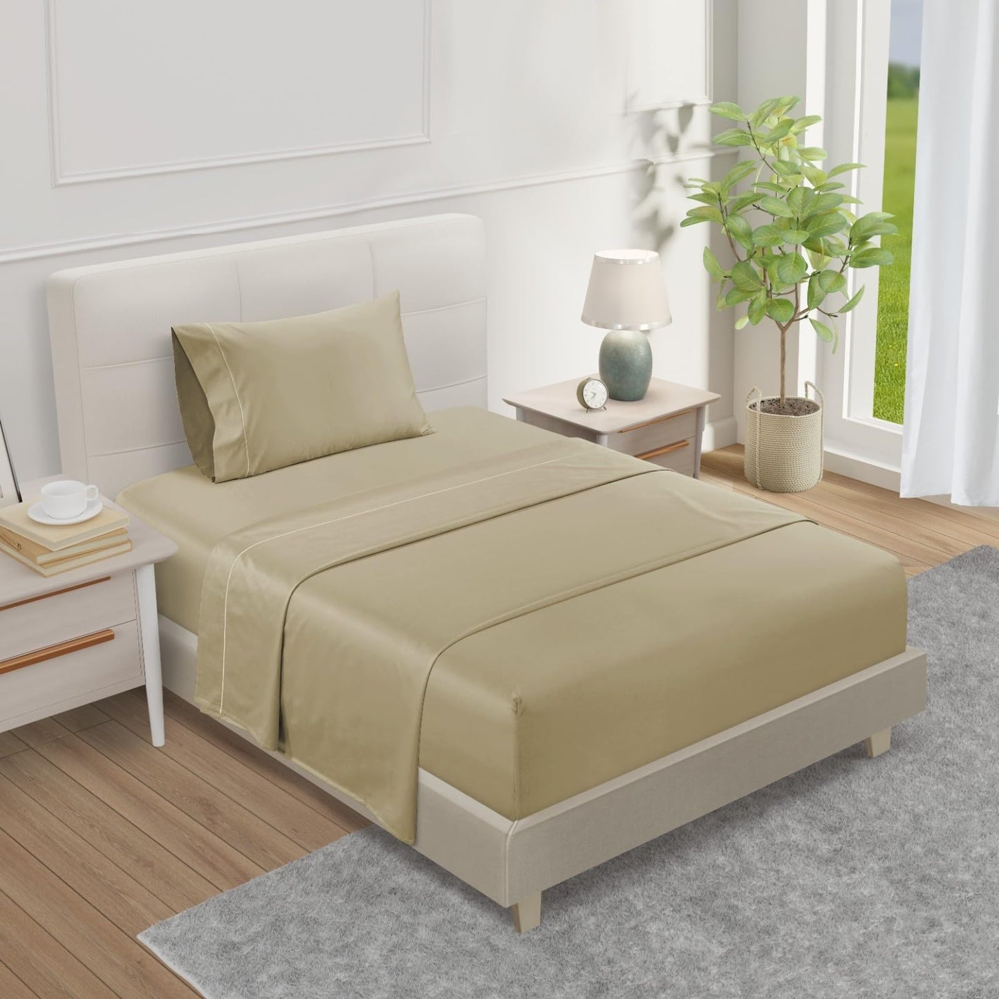 100% Egyptian Cotton Sheets King Size Sheets Set with Fully Elasticated 15" Deep Fitted Sheet & Pillowcase Sets, 800TC Sateen Weave Hotel Collection King Sheet Set, Soft Luxury White Bedding