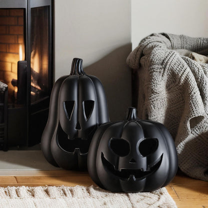 Tioncy 2 Pack Fall Decor Halloween Decorations Terracotta Pumpkin Decoration Handmade Clay Pumpkin Jack-o-Lantern Halloween Tealight Holder Rustic Farmhouse Fall Home Decor for Table(Orange)