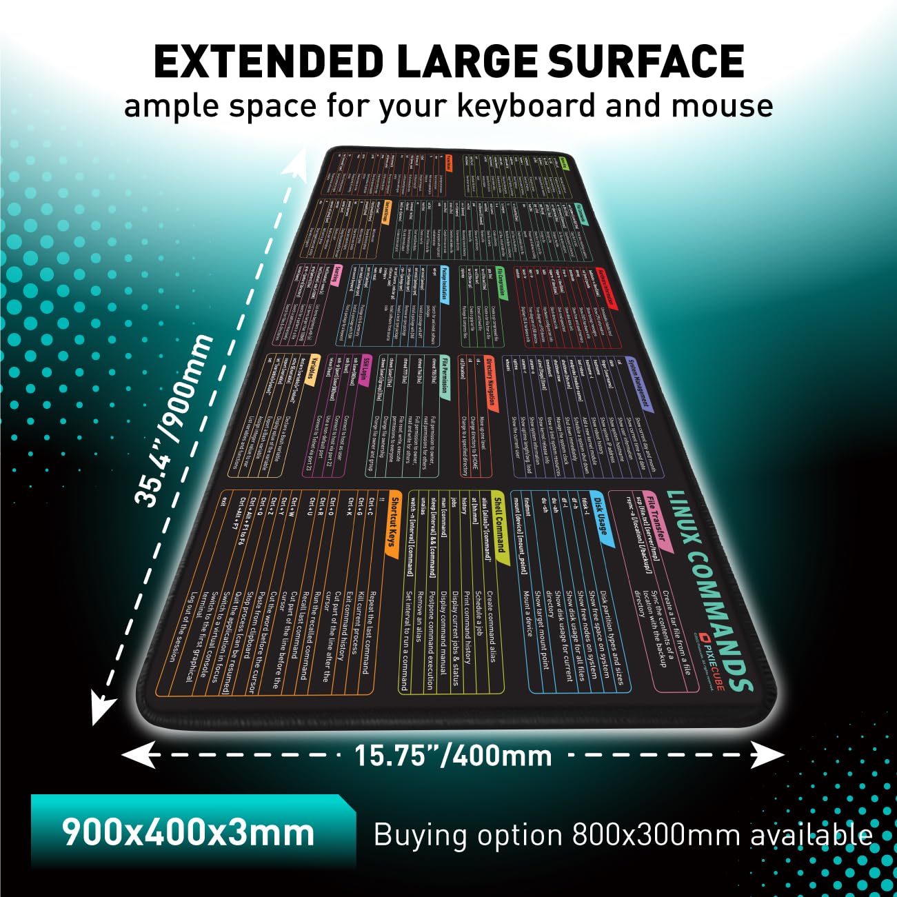 Pixiecube Excel Cheat Sheet Desk Pad | Excel Shortcut Keys Mouse Pad | Extended Large XL Gaming Mousepad | PC Office Spreadsheet Keyboard Mat | Non-Slip Stitched Edge