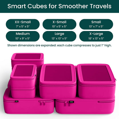 NOBL Travel Compression Packing Cubes Set of 6 Luggage Organizers, Hot Pink