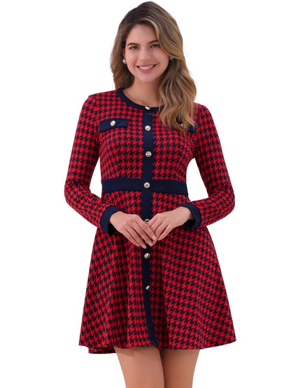 Allegra K Women's Houndstooth Plaid A-Line Elegant Business Work Dress
