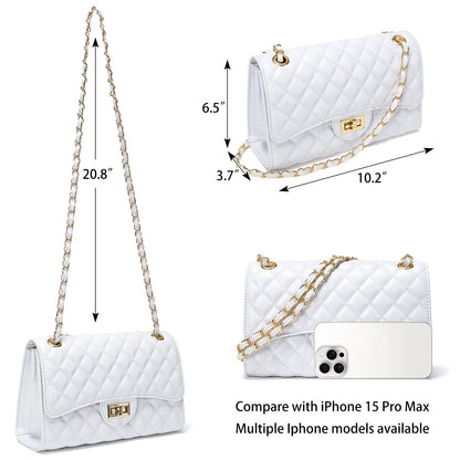 Quilted Leather Crossbody Bags for Women Trendy Ladies Shoulder Purse Satchel HandBag with Chain Strap