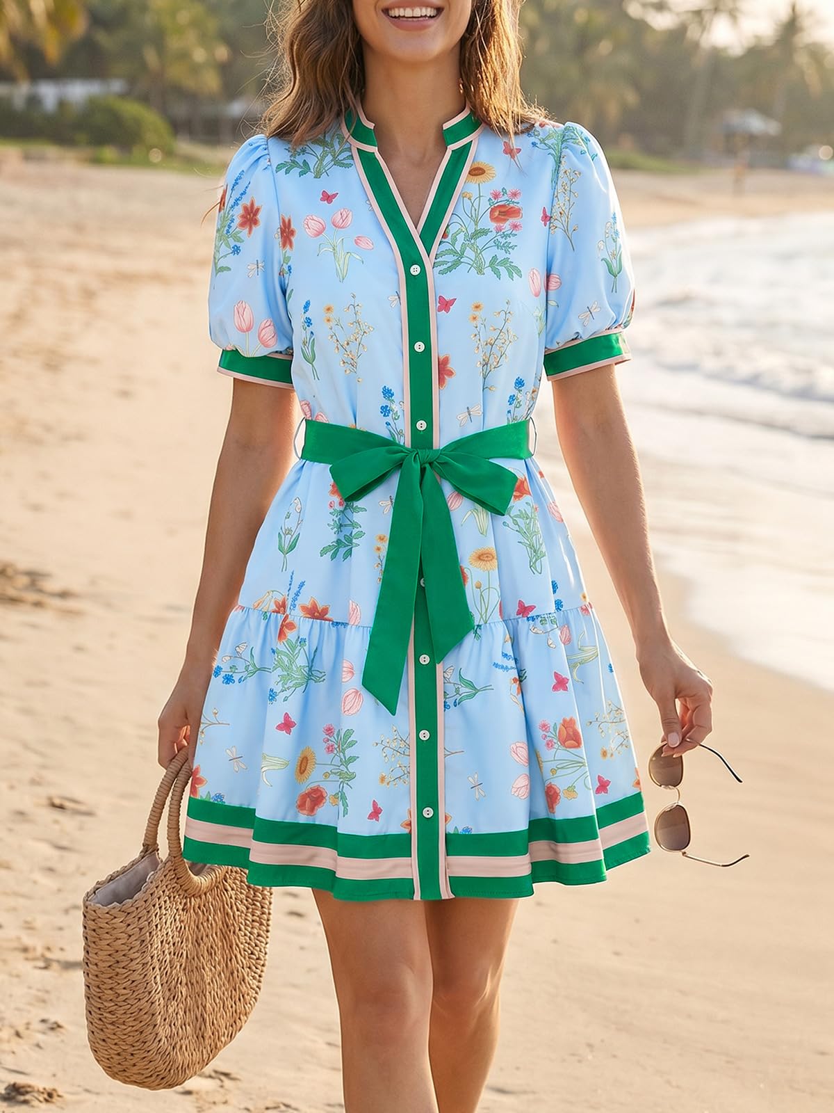 Wenrine Womens Summer Floral Mini Dress