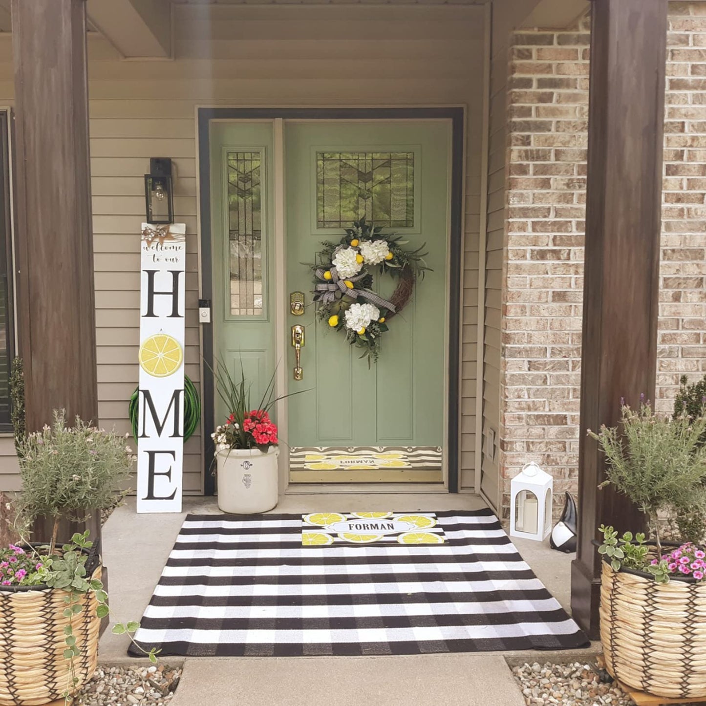 Christmas Door Mat Outdoor 35.4''x59'' Buffalo Plaid Christmas Decor Rug Cotton Hand-Woven Layered Door Mats Washable Carpet for Front Porch, Kitchen, Farmhouse, Entryway