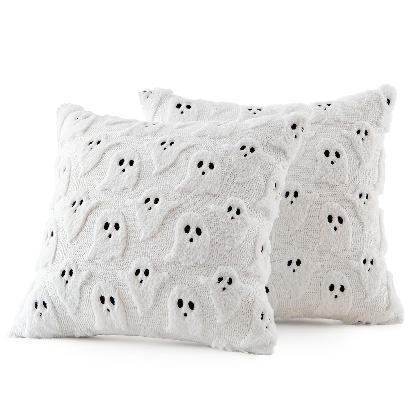 MIULEE Cute Ghost Halloween Pillow Covers 20x20 Inch Set of 2 White | Soft Plush Faux Fur Throw Pillows Spooky Fall Decorative Cushion Covers for Couch Sofa Bed Porch Living Room