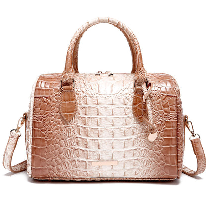 Makcr Joacbv Crocodile Handbag for Women Top Handle Leather Shoulder Purse | Glossy crocodile-embossed vegan leather with rolled handles, buckle details, a structured dome shape, and adjustable strap.