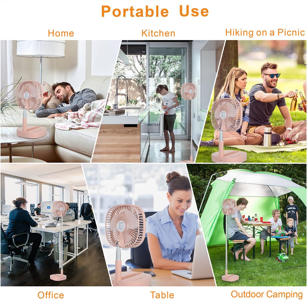 Magesh Portable Pedestal Fan - Foldaway Standing Fan Foldable Desk Fan, Use 7200Mah Rechargeable Battery, Remote Control Telescopic 4 Speed Quiet Timer Fan for Home Kitchen Outdoor Camping (Pink)