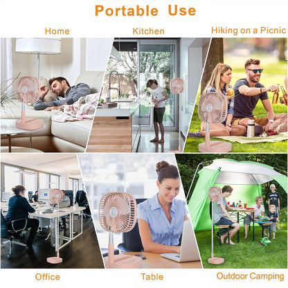 Magesh Portable Pedestal Fan - Foldaway Standing Fan Foldable Desk Fan, Use 7200Mah Rechargeable Battery, Remote Control Telescopic 4 Speed Quiet Timer Fan for Home Kitchen Outdoor Camping (Pink)