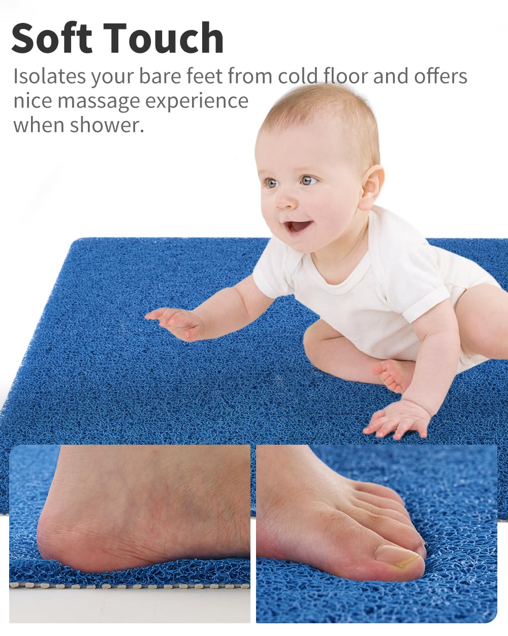 Non Slip Shower Mat, Comfortable Bath mat for Textured Surface,Quick Drying Easy Cleaning Shower Floor Mat for Wet Area,Without Suction Cups Pink 24 x 24