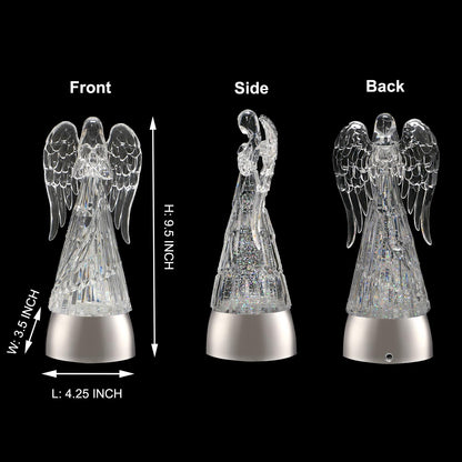 Lighted Acrylic Angel Figurines Swirling Glitter Globe, 6H Timer, Battery & USB Operated Angel Statue Decor Gifts for Mom Grandma Girls Women Birthday Friendship (9.5" Angel Praying Figurine)