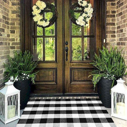Christmas Door Mat Outdoor 35.4''x59'' Buffalo Plaid Christmas Decor Rug Cotton Hand-Woven Layered Door Mats Washable Carpet for Front Porch, Kitchen, Farmhouse, Entryway
