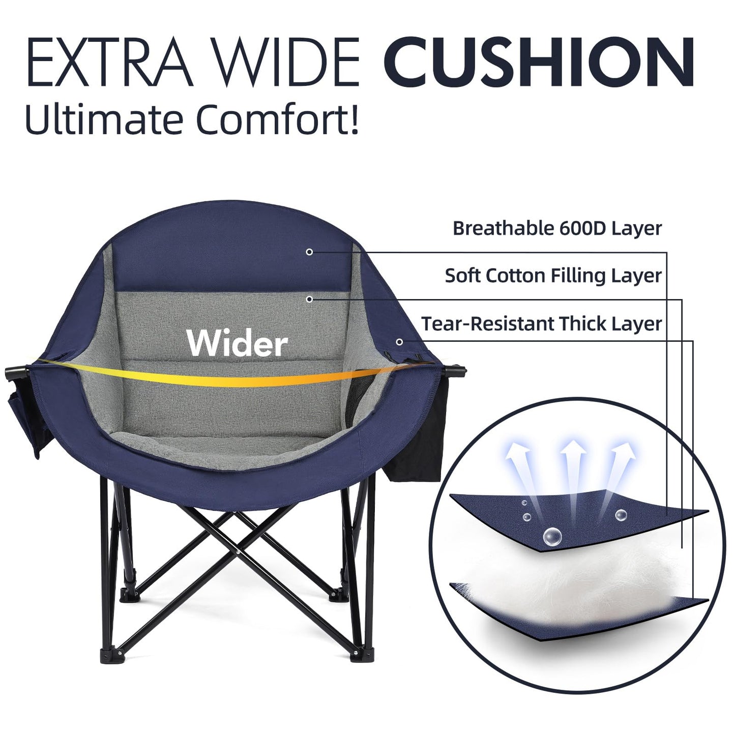 Oversized Camping Chairs for Adults - Heavy Duty Padded Outdoor Camp Chair