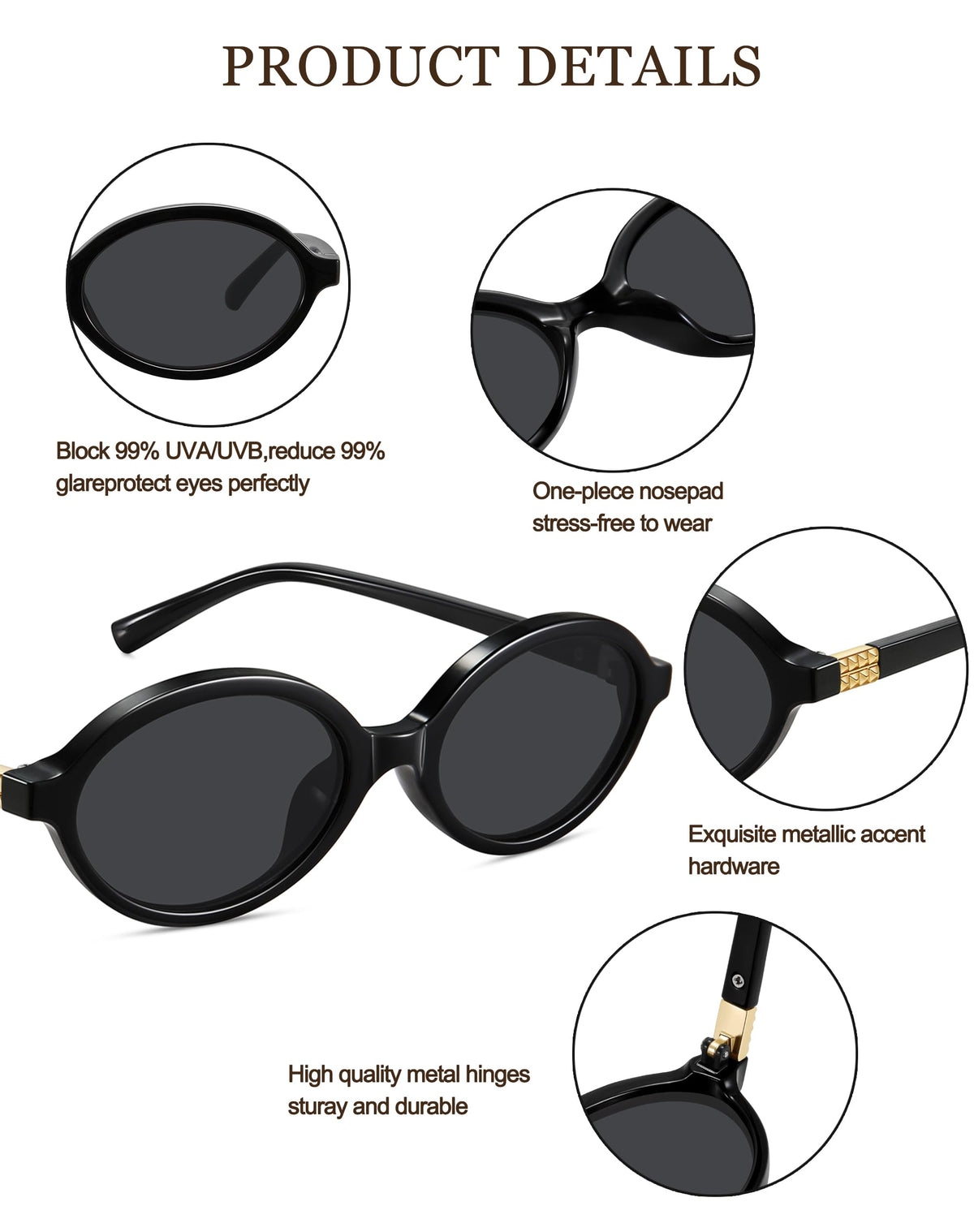 WOWSUN Retro Oval Sunglasses for Women,Slim 90s Vintage Fashion Shades